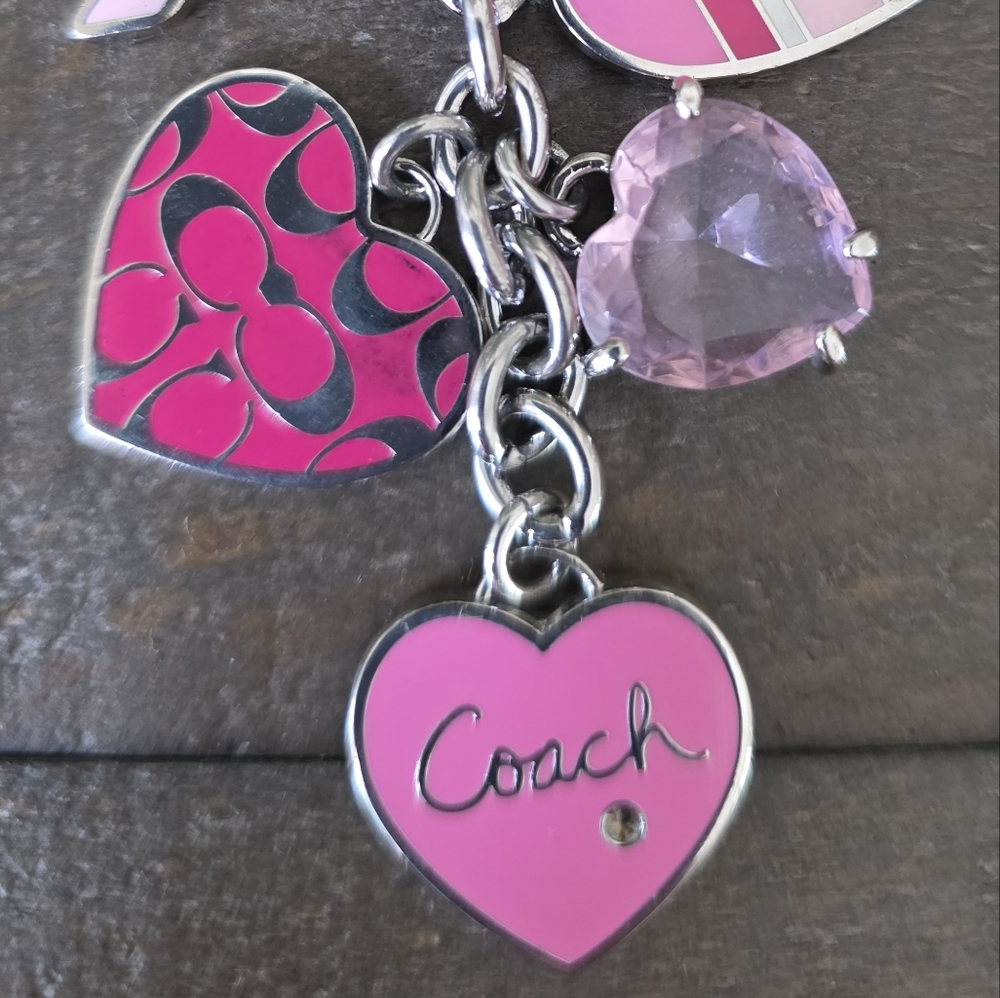 Vintage Coach Breast Cancer Awarness Keychain Pink Multi Enamel Hearts & Crystal - Picture 2 of 5